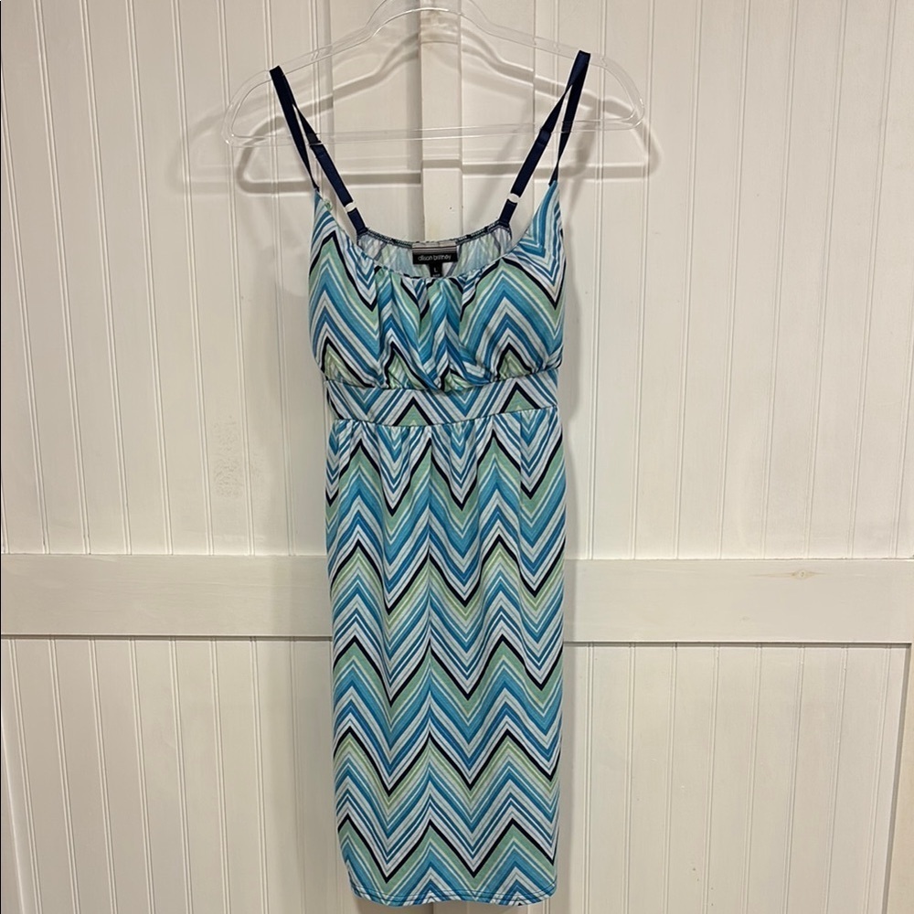Allison Brittney Chevron Patterned Blue & Green casual, soft “beach”Dress size L